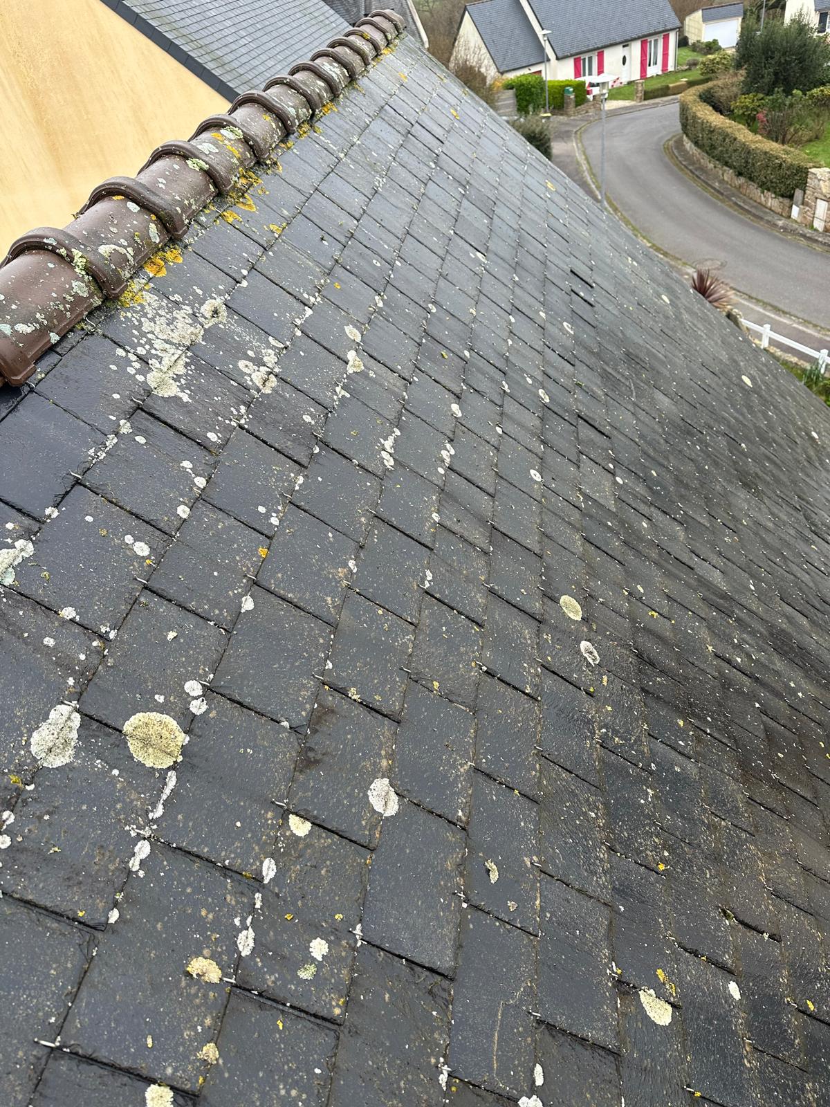 Avant — Démoussage toiture ardoise — Finistère